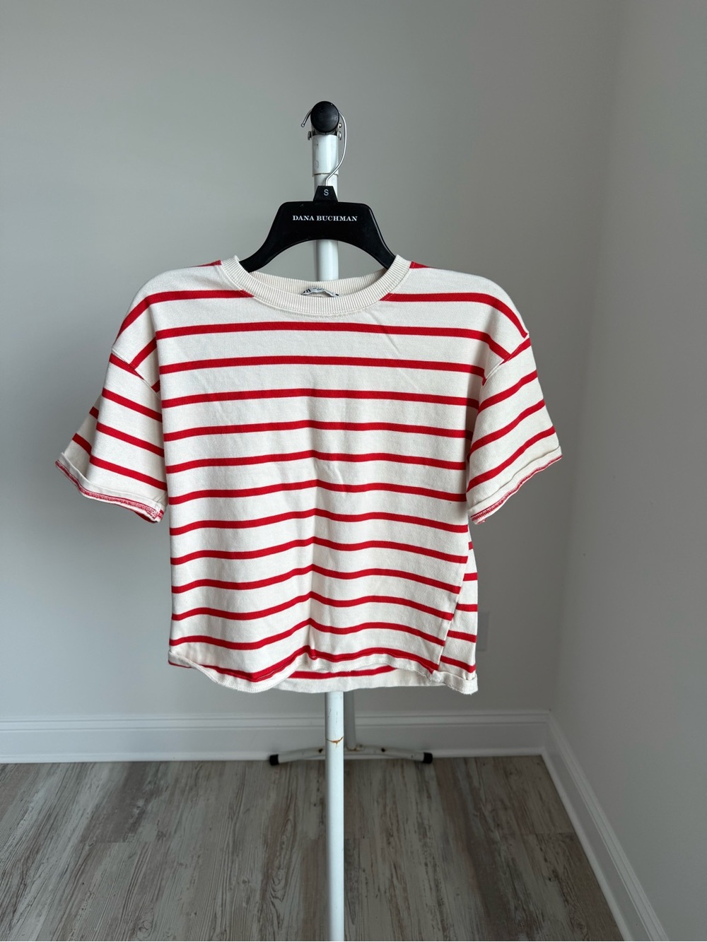 Striped Red & White Short-Sleeve Knit Top